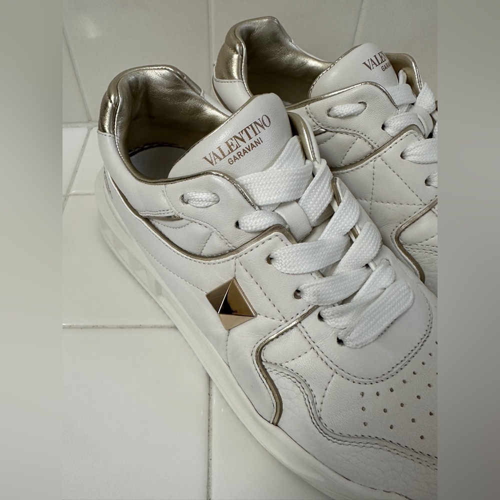 Valentino White Leather Sneakers with Gold Trim.  Authentic - Picture 8 of 14